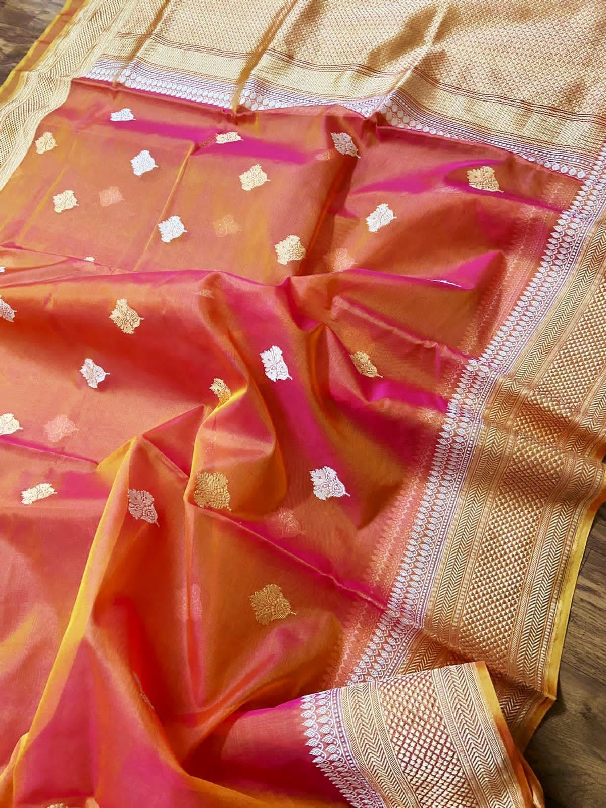 Labli Banarsi kora saree - Saffronfashionindia