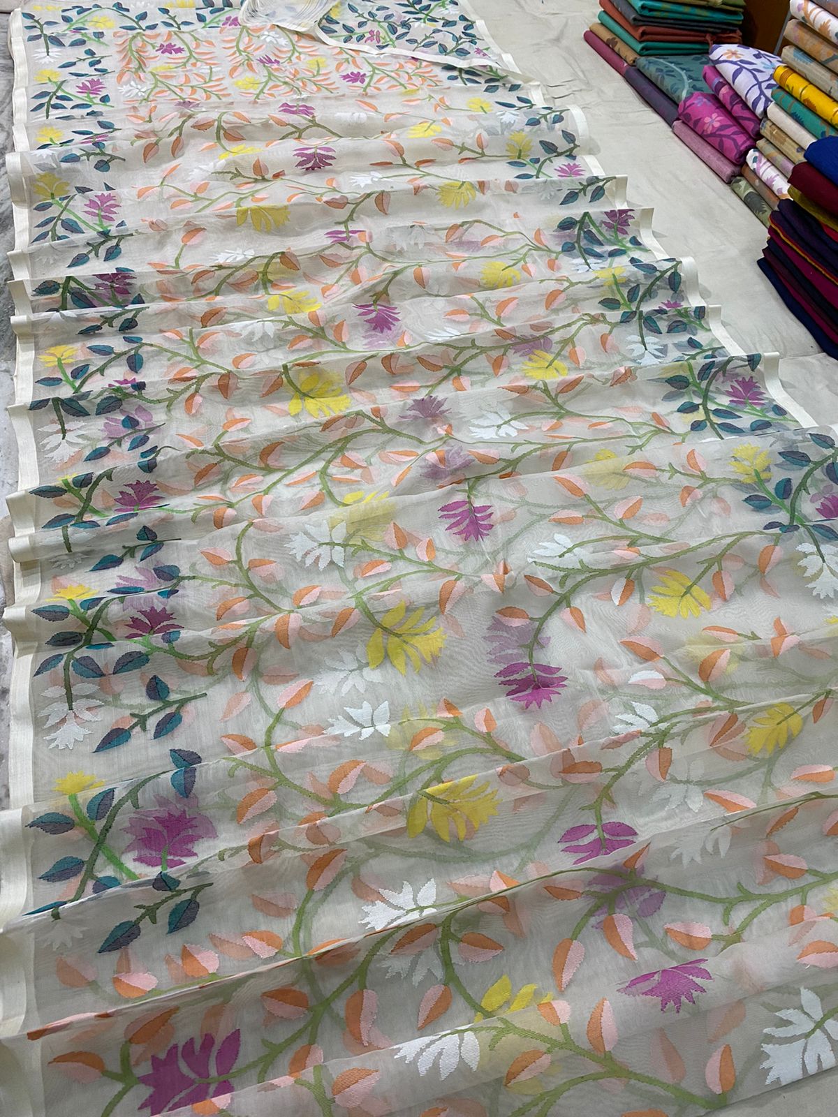 Blossom tantuj muslin jamdani sarees - Saffronfashionindia