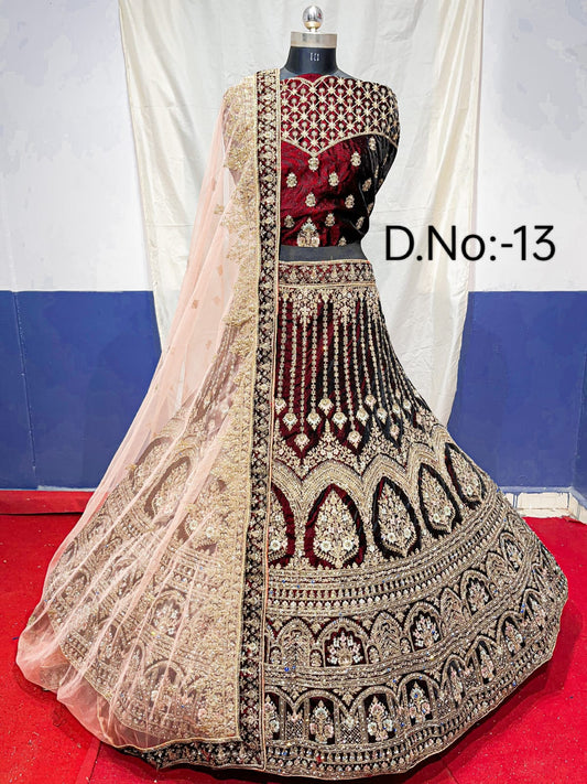 Omega velvet bridal lehanga wedding lehanga Pakistani lehanga - Saffronfashionindia