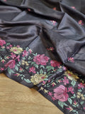 Black tussar silk embroidery saree