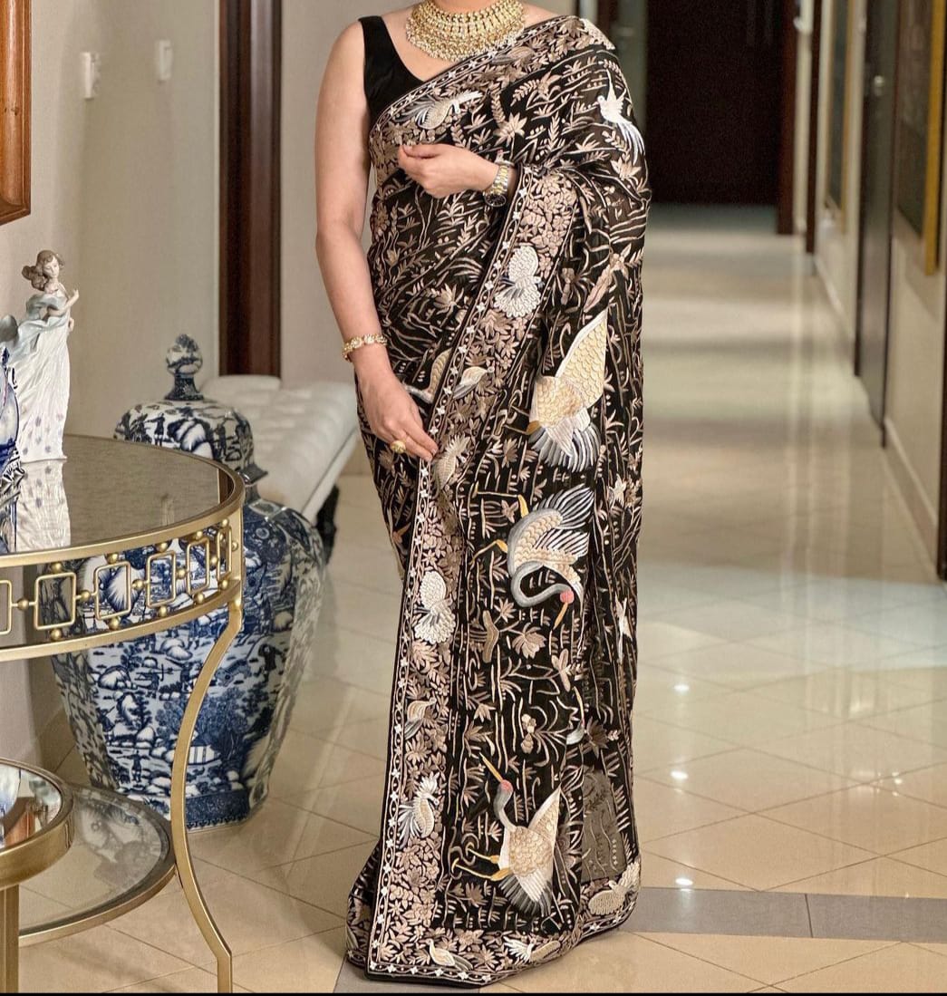 Qaseeda authentic Parsi gara saree traditional heritage saree - Saffronfashionindia