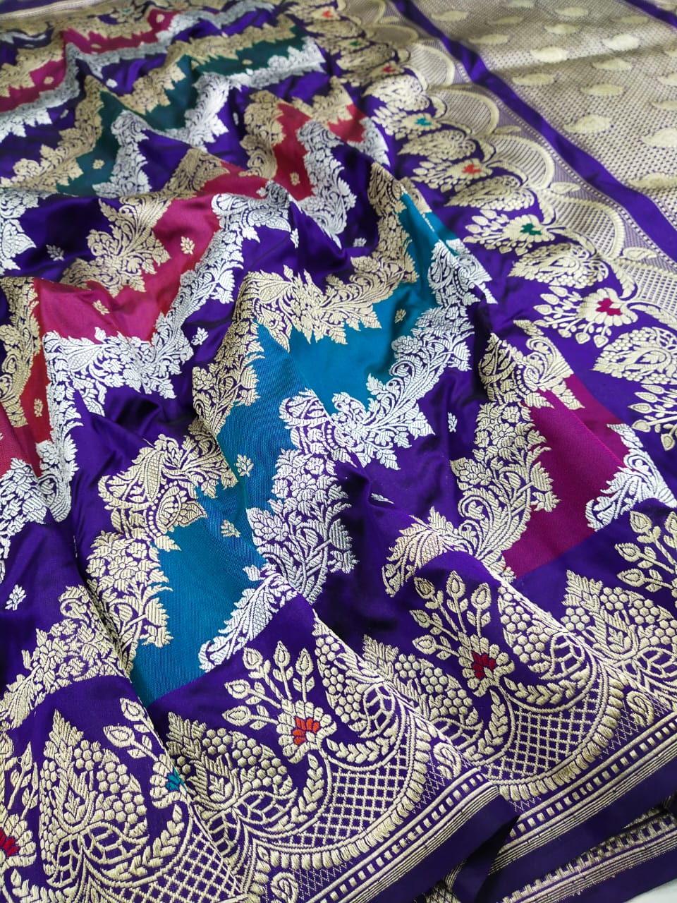 Noorjahan Banarsi Katan saree - Saffronfashionindia