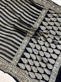 Striped Khaddi gorgette black saree