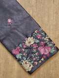 Black tussar silk embroidery saree