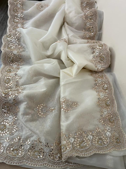 Lisa zardosi organza saree wedding sari - Saffronfashionindia