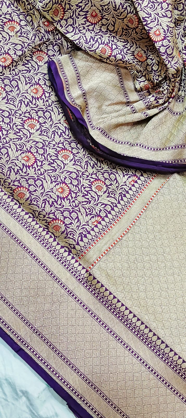 Brocade Katan Banarsi silk saree - Saffronfashionindia