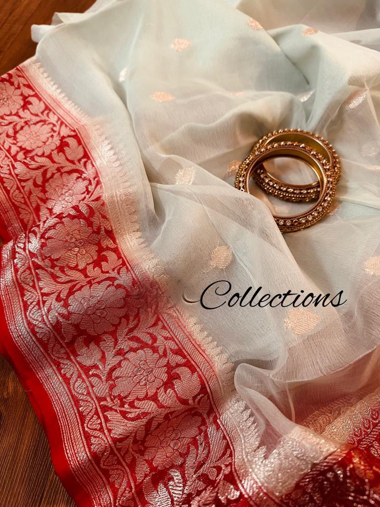 Pavisha Banarsi chiffon Indian saree - Saffronfashionindia