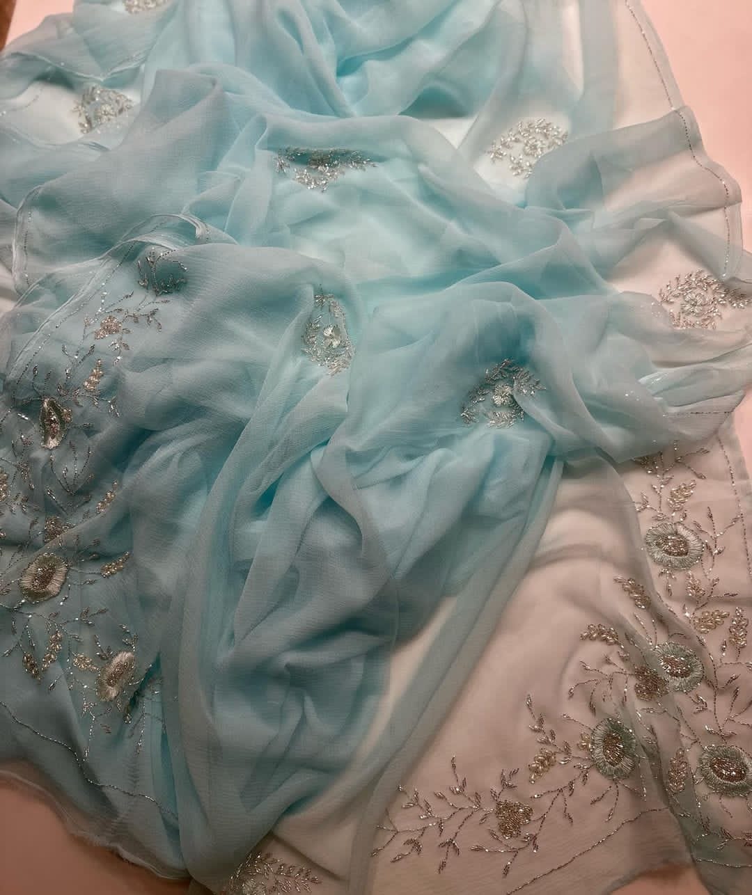 Bumisha chiffon embroidered sari - Saffronfashionindia