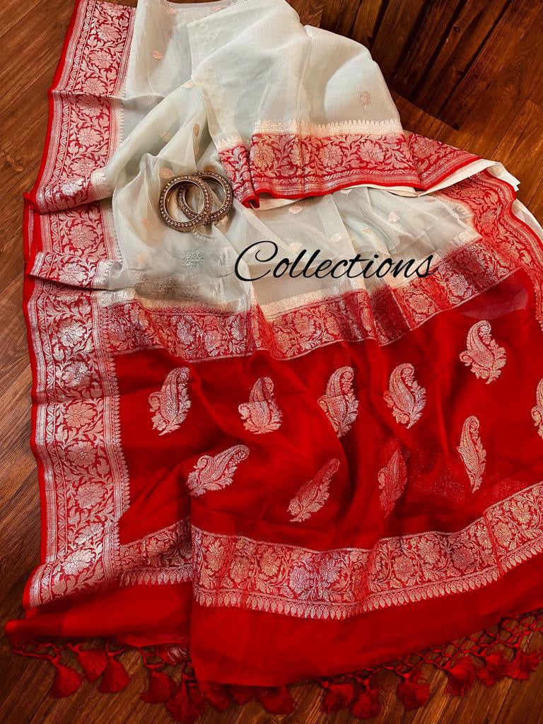 Pavisha Banarsi chiffon Indian saree - Saffronfashionindia