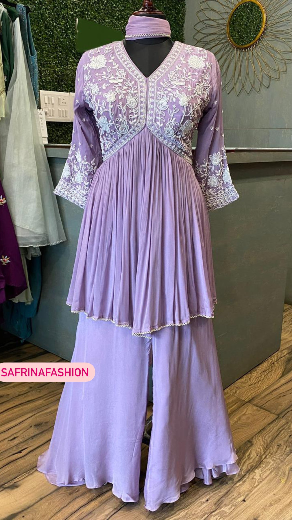 Lavender beautiful peplum kurta dress - Saffronfashionindia