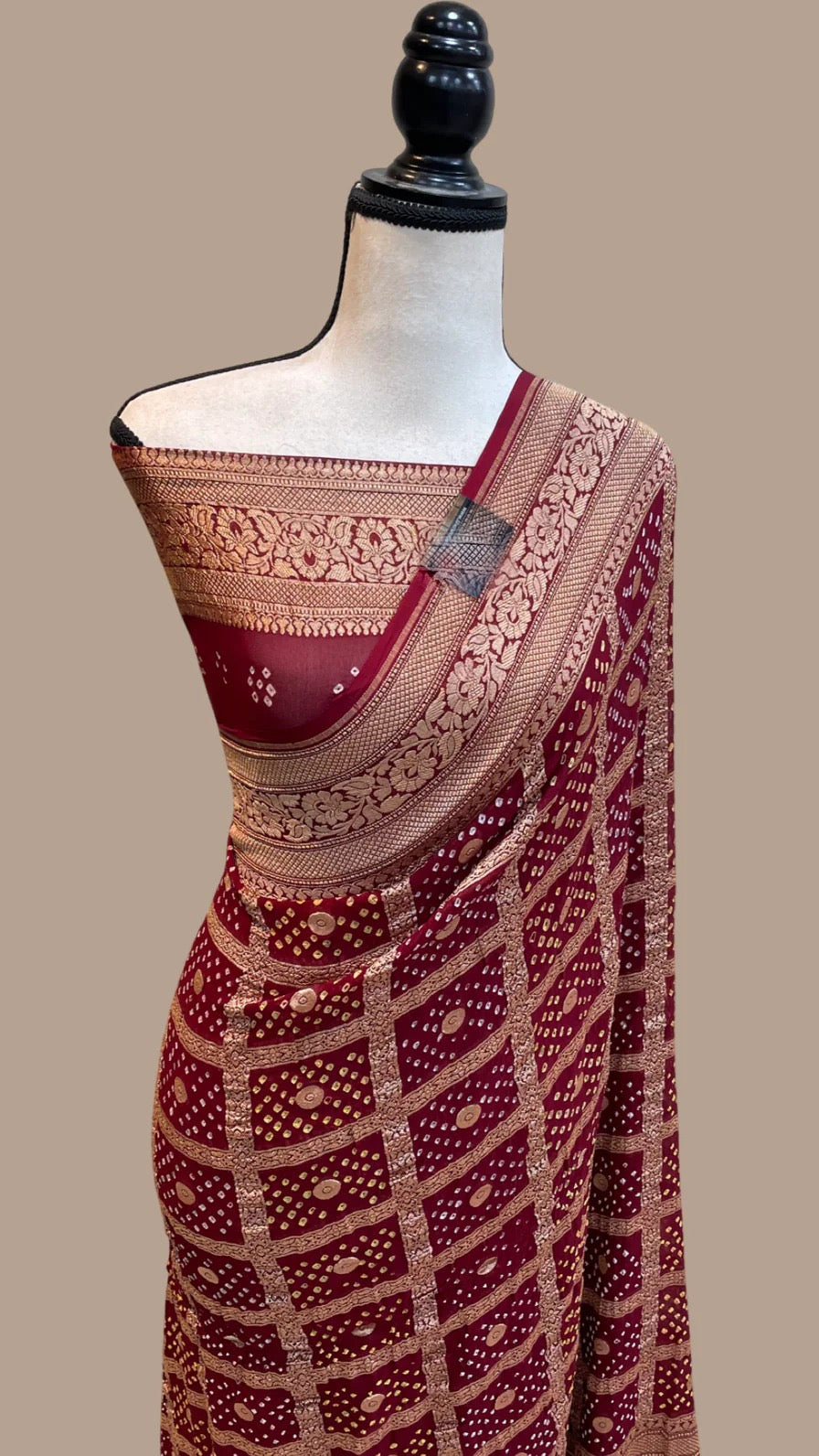 Munisha Banarsi bandhej saree - Saffronfashionindia