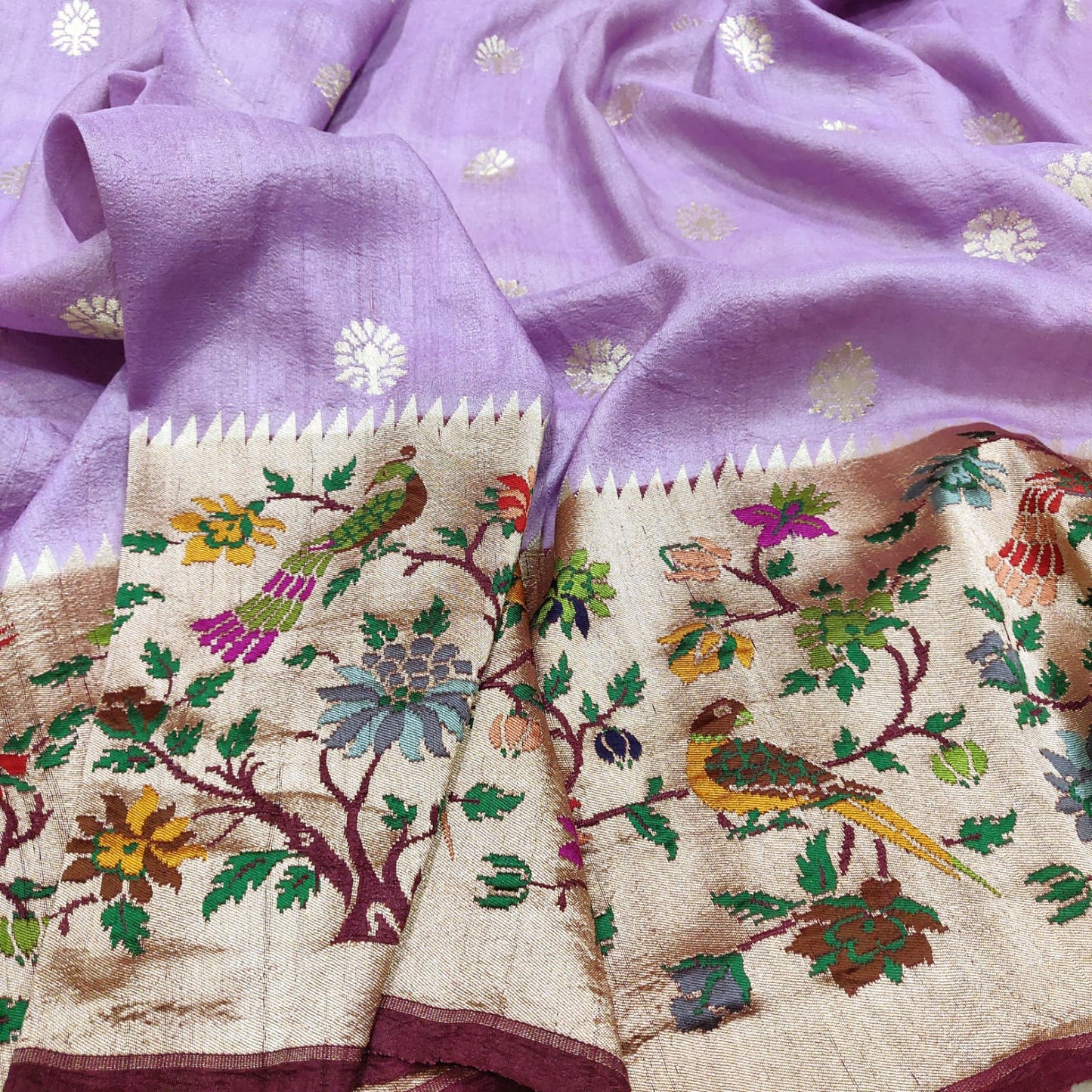 Mokshi tussar gorgette Meenakari sarees - Saffronfashionindia