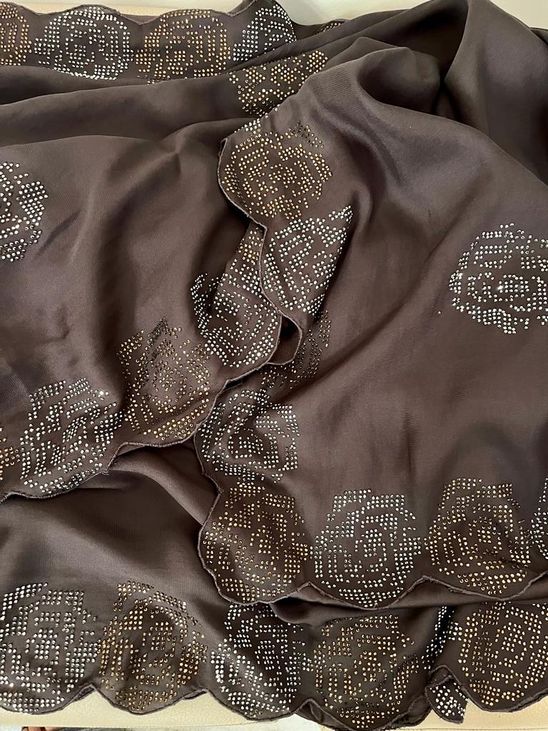 Rose inspired satin swarosvki sari - Saffronfashionindia