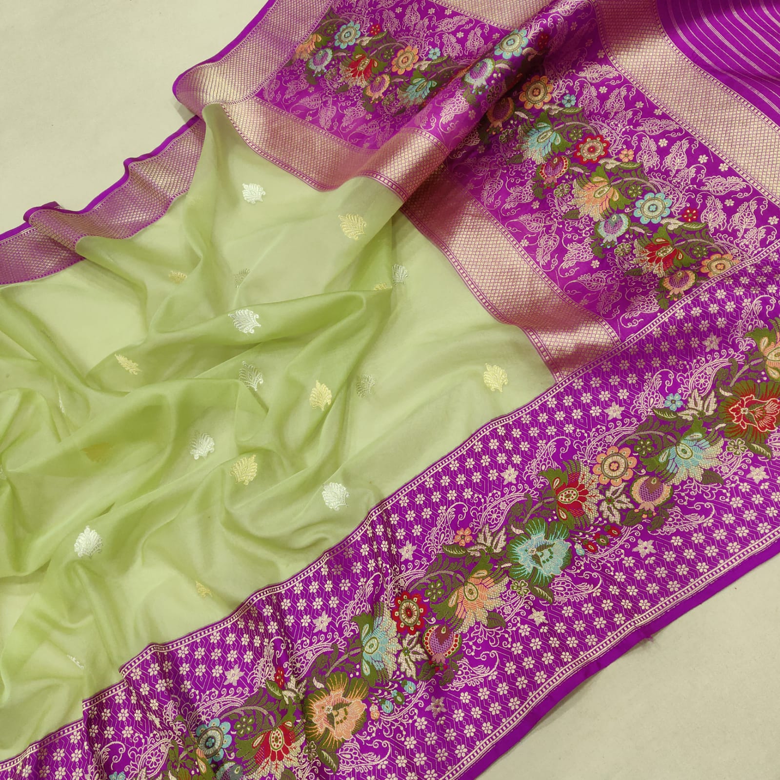 Paschmina kora handwoven saree - Saffronfashionindia