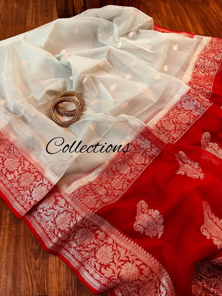 Pavisha Banarsi chiffon Indian saree - Saffronfashionindia
