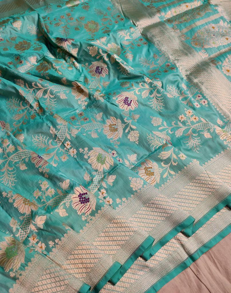 Floral Meenakari Banarsi saree - Saffronfashionindia