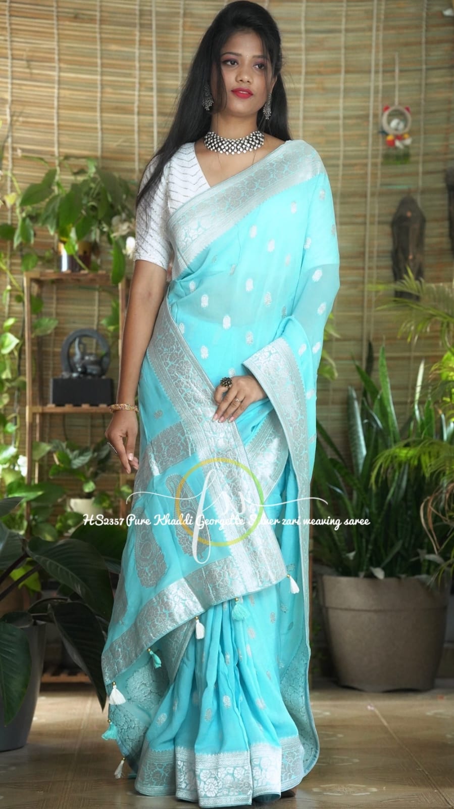 Anika khaddi gorgette sari - Saffronfashionindia