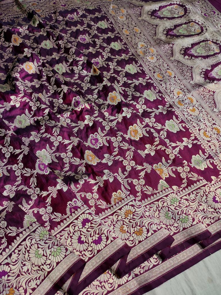 Floral Meenakari Banarsi saree - Saffronfashionindia