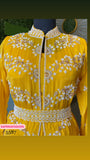 Yellow pearl indowestern dress