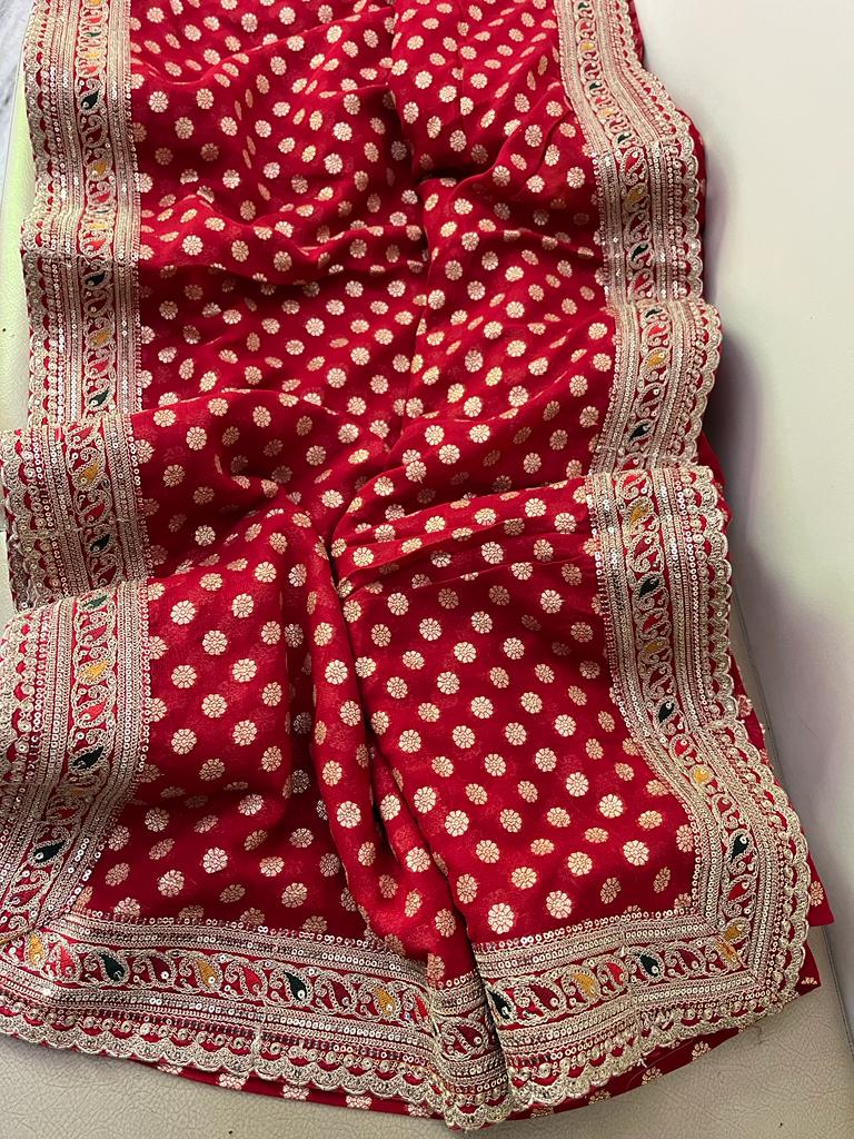 Meenakari bordered khaddi gorgette sarees - Saffronfashionindia