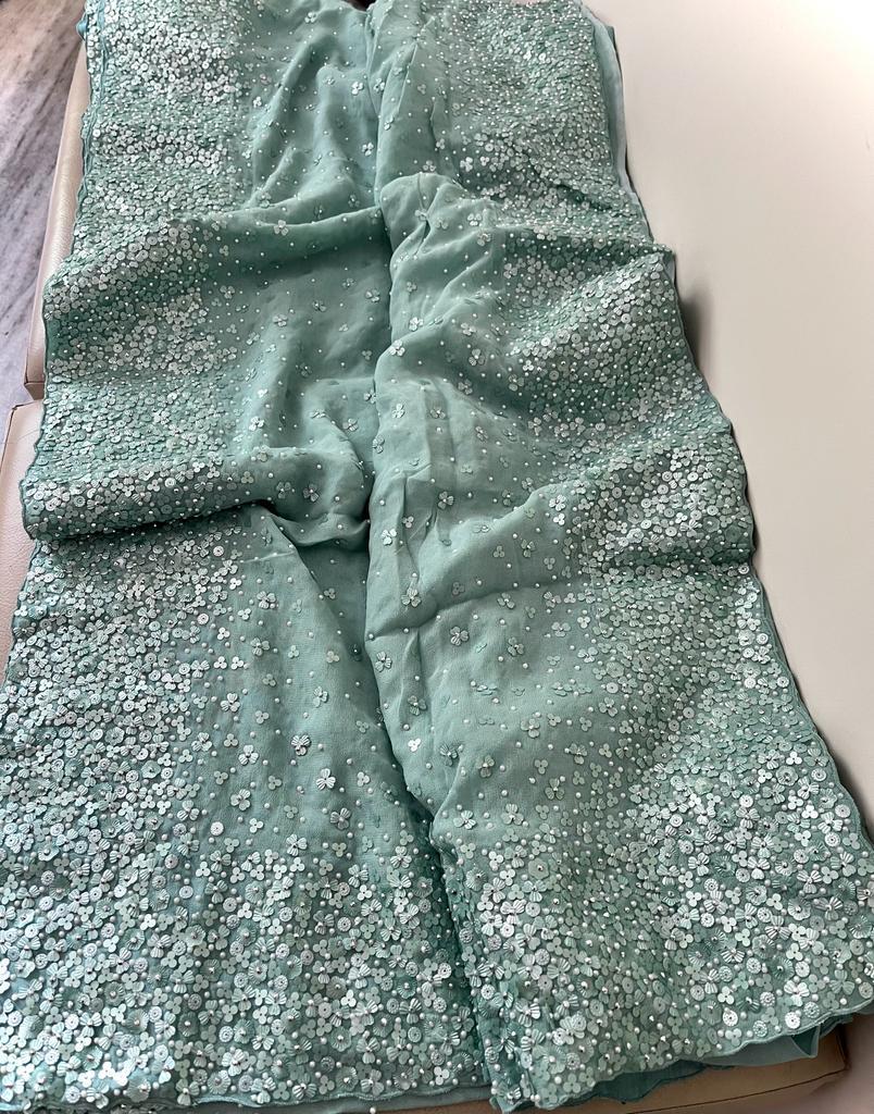 Lihaz gorgette embroidery beautiful sarees - Saffronfashionindia