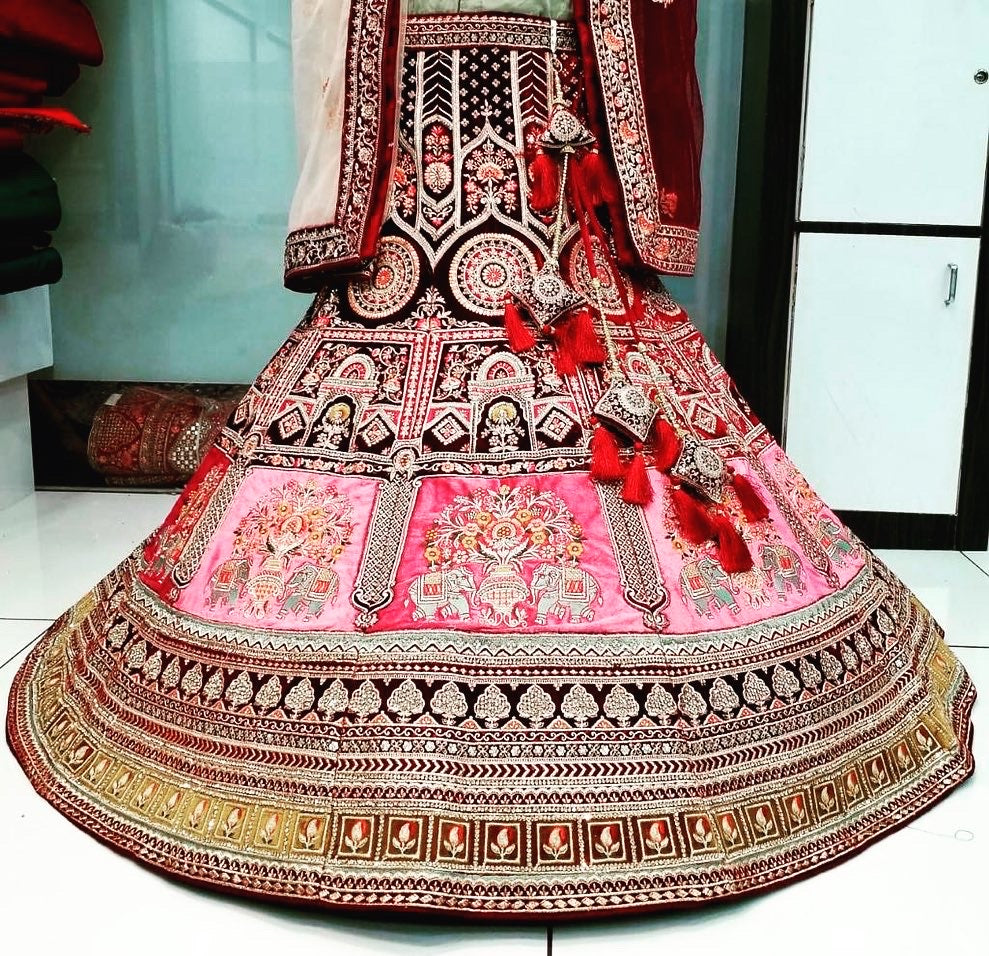 Gulshan velvet lehanga choli - Saffronfashionindia