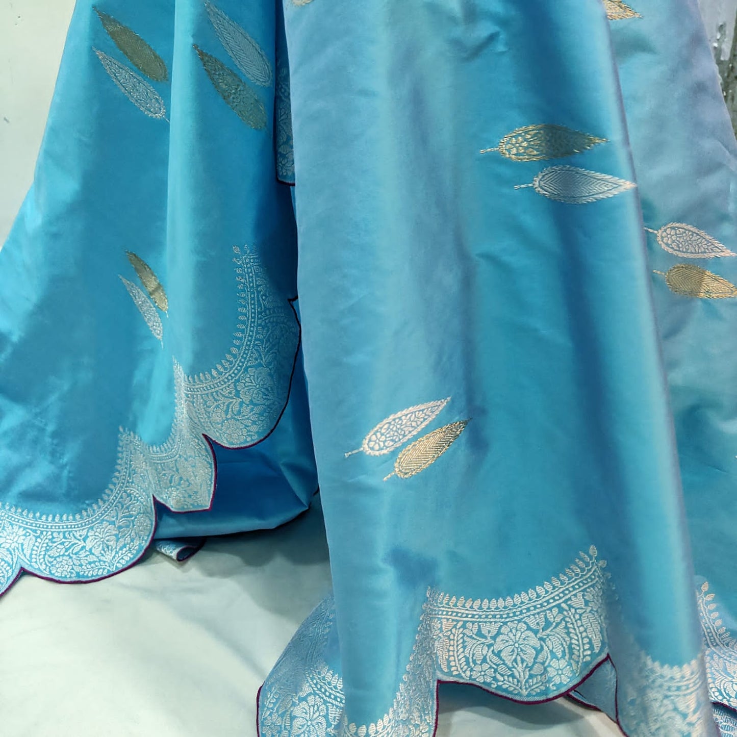 Firoza blue Katan silk sares - Saffronfashionindia