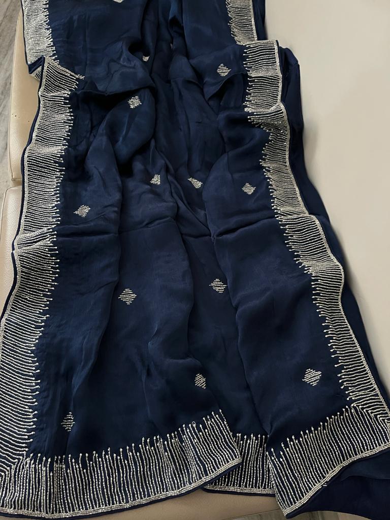 Satin katdana gorgette saree - Saffronfashionindia