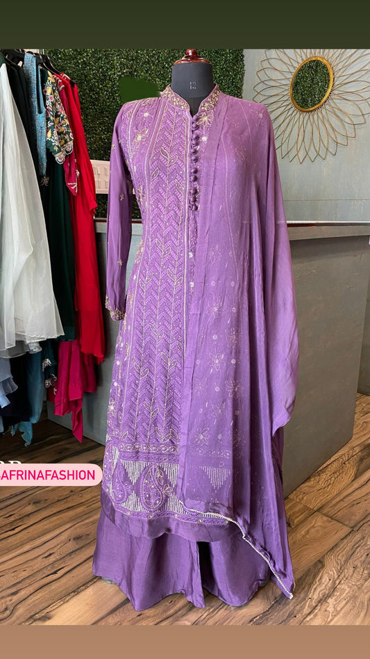 Purple gorgette kurta dress - Saffronfashionindia