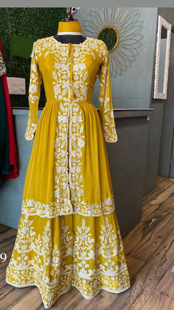 Mustard peplum styled kurta gharara dress