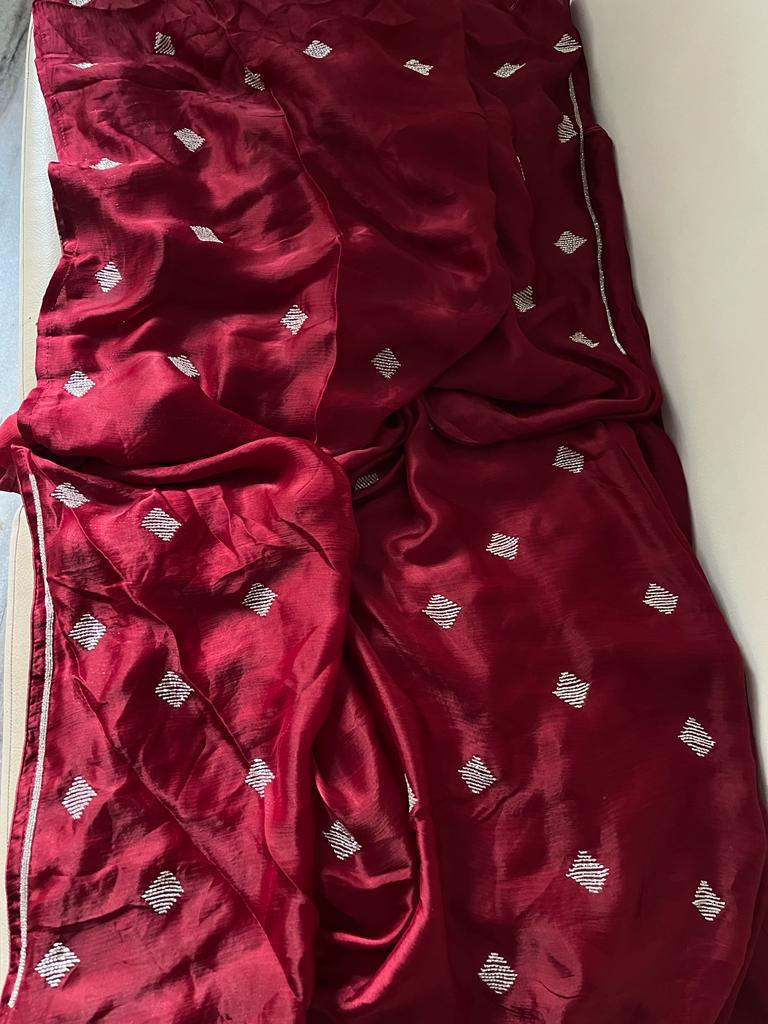 Satin katdana gorgette saree - Saffronfashionindia