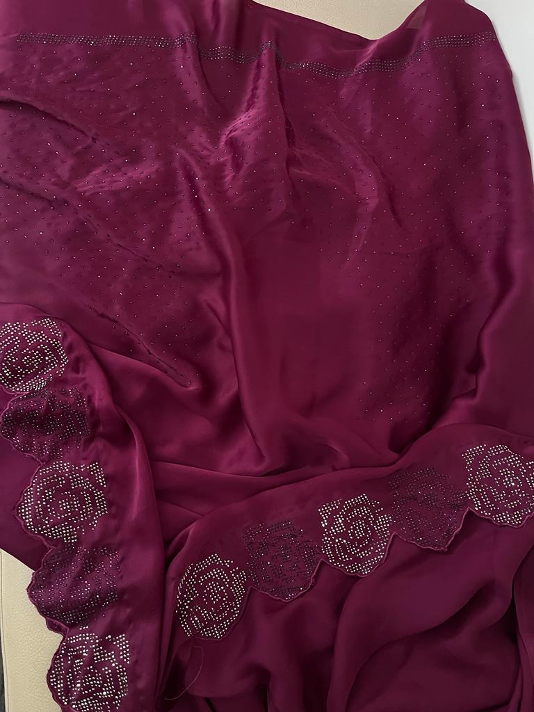 Rose inspired satin swarosvki sari - Saffronfashionindia