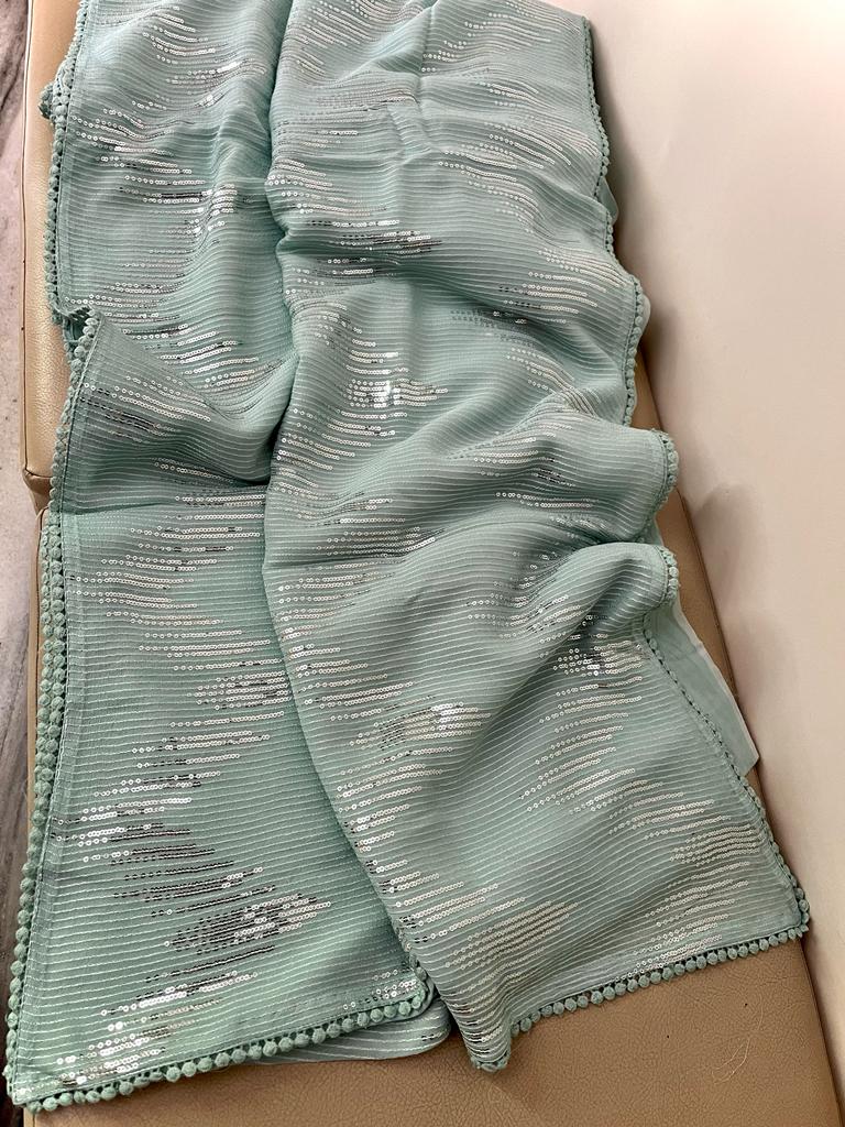 Lahima gorgette sequence saree - Saffronfashionindia