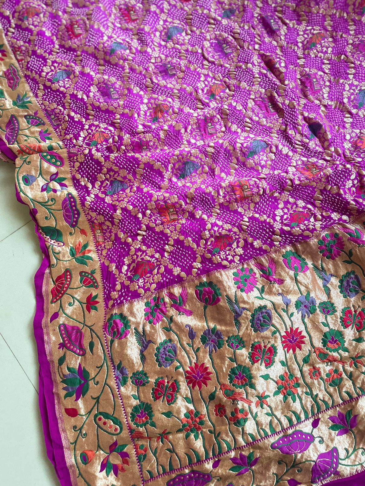 Pink gorgette handwoven dupatta - Saffronfashionindia