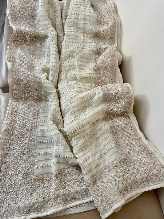 Archik gorgette sequence beautiful sari - Saffronfashionindia