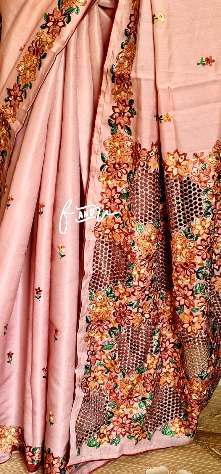 Cutwork inspired saree tussar silk sari - Saffronfashionindia