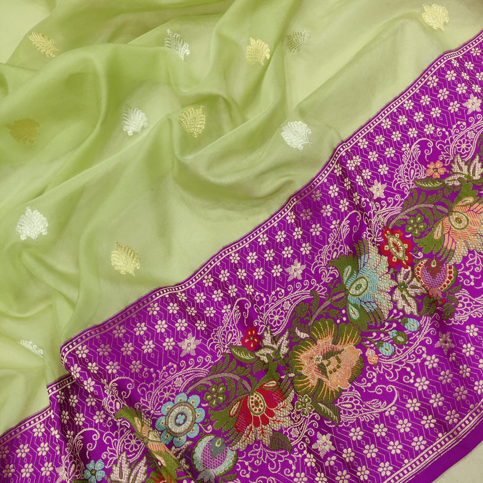 Paschmina kora handwoven saree - Saffronfashionindia