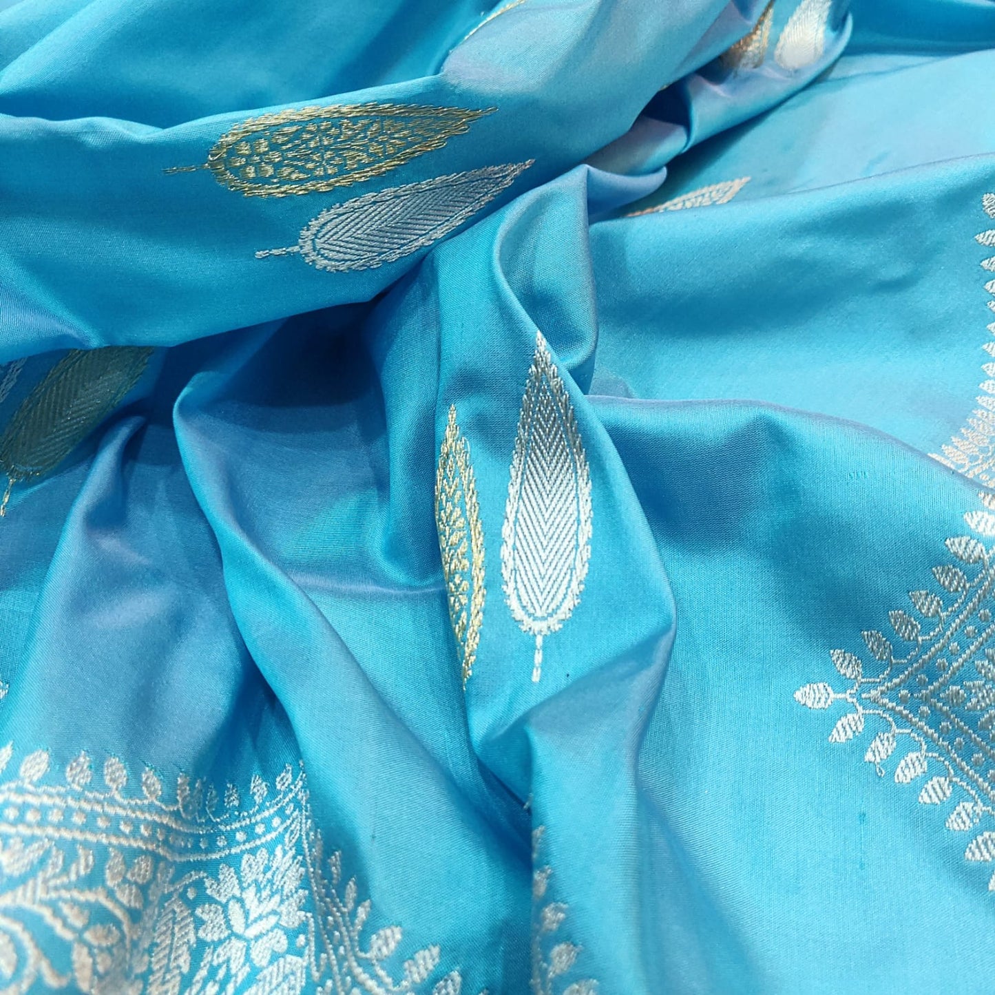 Firoza blue Katan silk sares - Saffronfashionindia