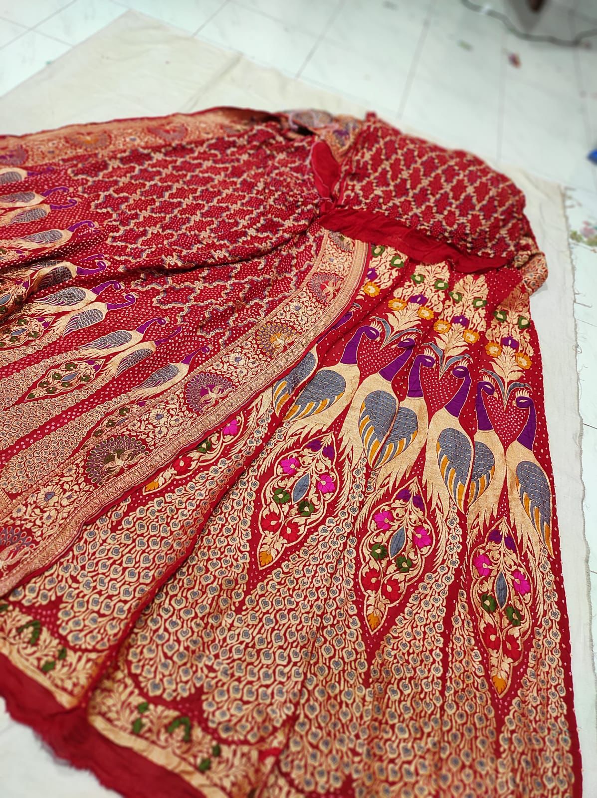 Peacock inspired bandhani Meenakari lehanga choli - Saffronfashionindia