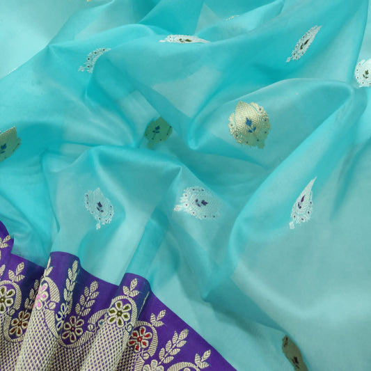 Aliva Firoza kora handwoven kadwa saree - Saffronfashionindia