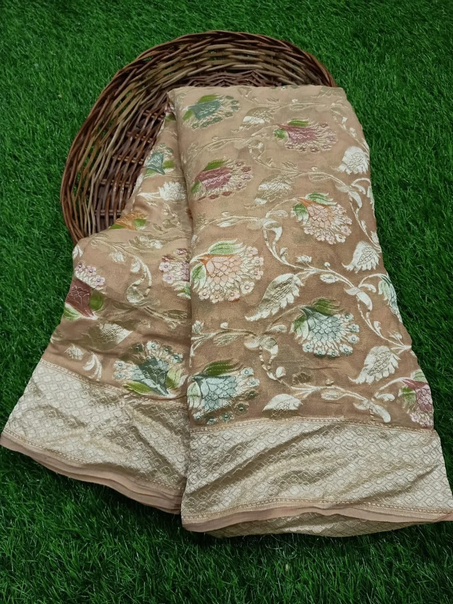 Ravika khaddi gorgette saree Indian saree - Saffronfashionindia