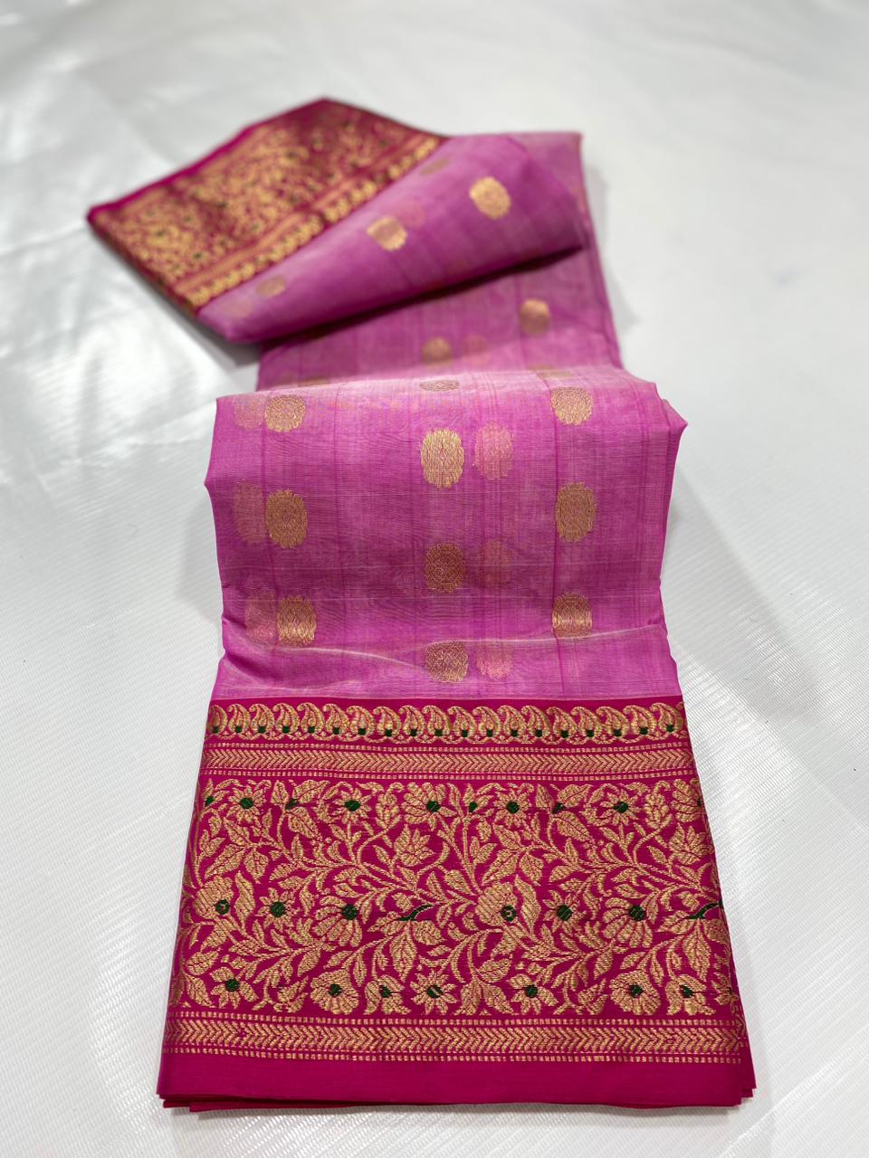 Vanita pink Chanderi silk sari - Saffronfashionindia