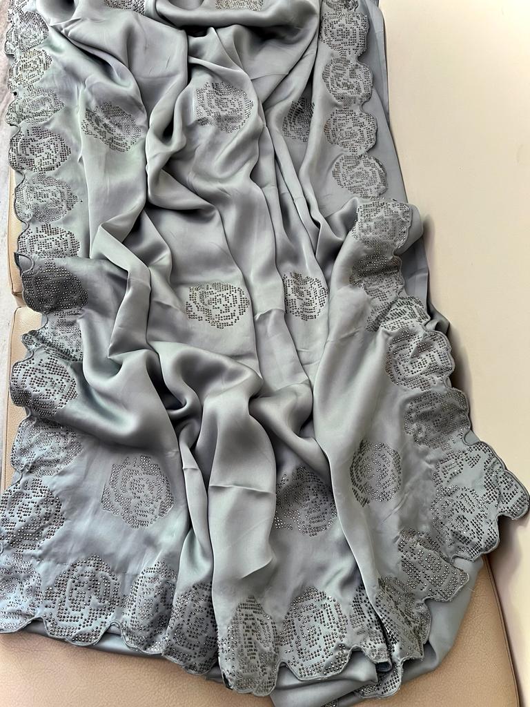 Swarosvki inspired satin saree - Saffronfashionindia