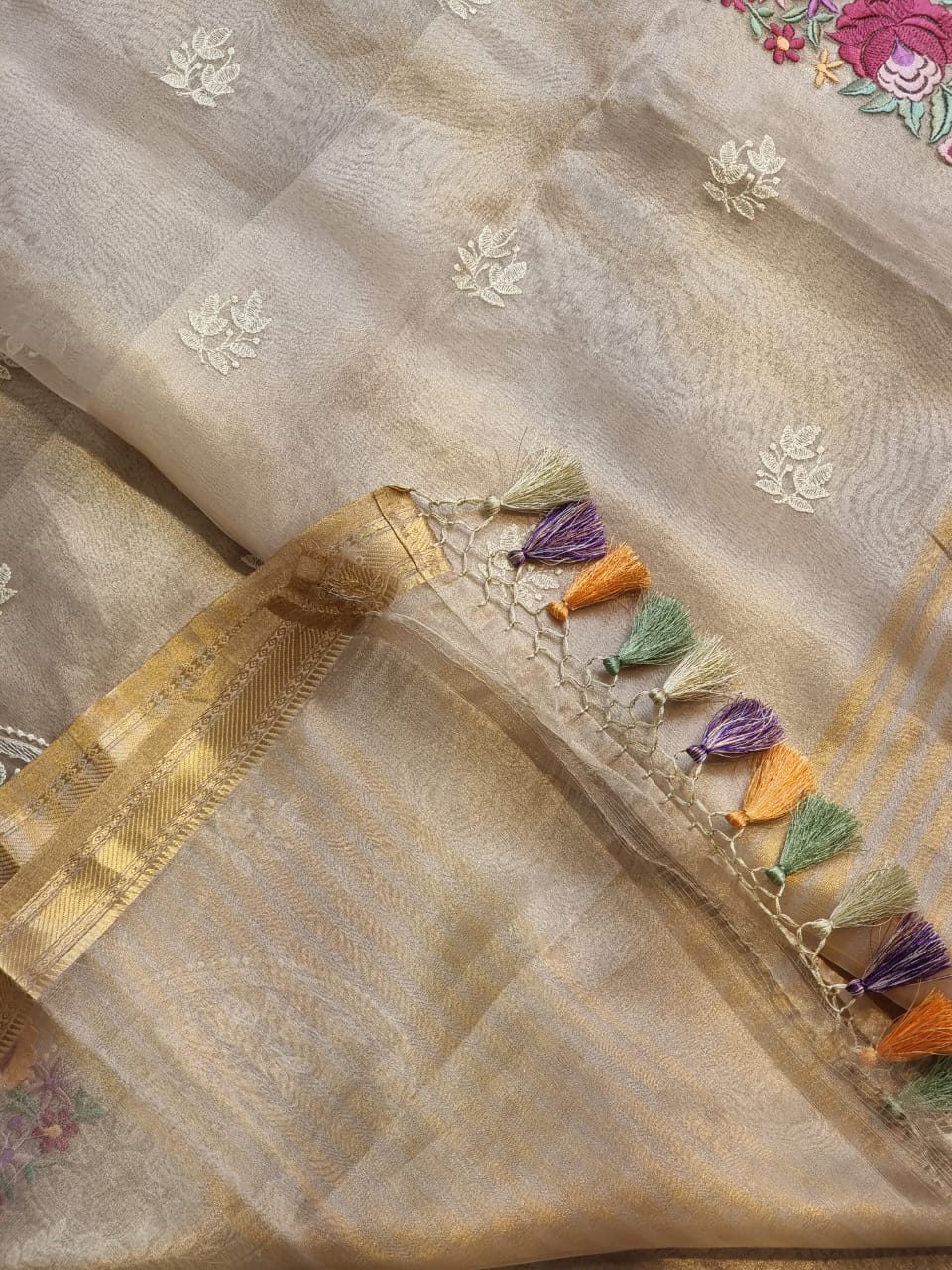 Humraaz tissue silk sari SaffronFashion