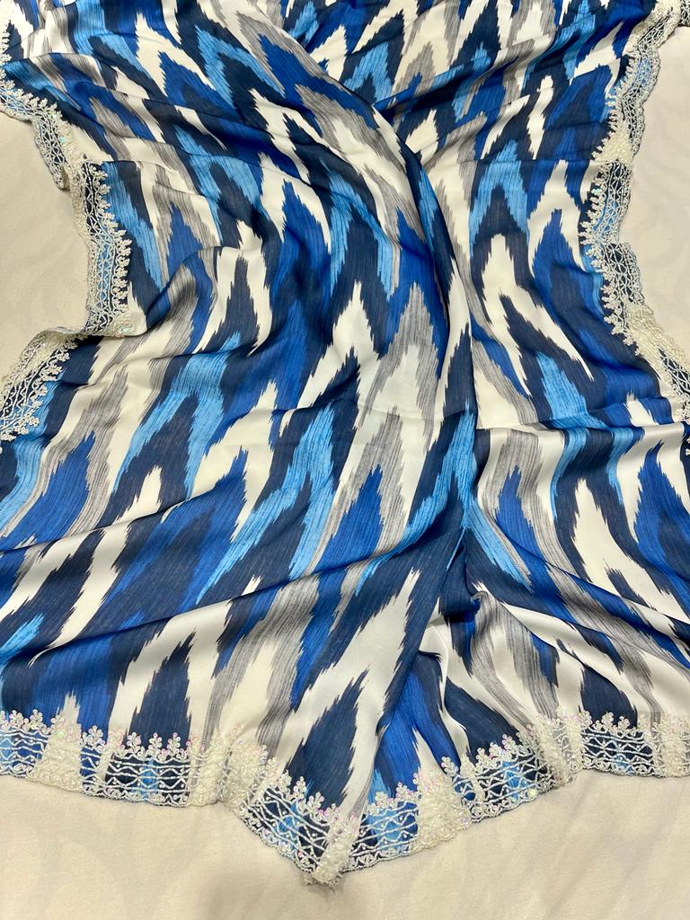 Nishani striped satin printed sarees - Saffronfashionindia