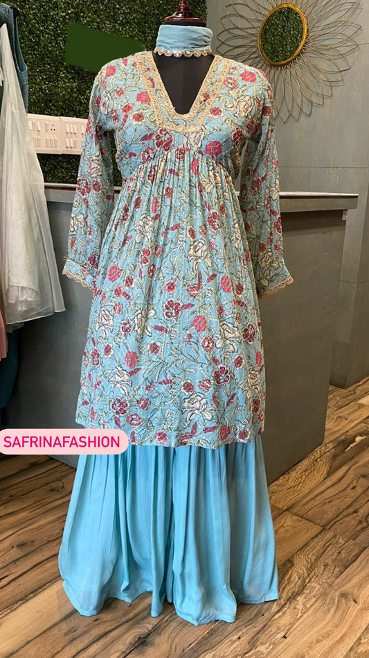 Blue peplum kurta dress - Saffronfashionindia
