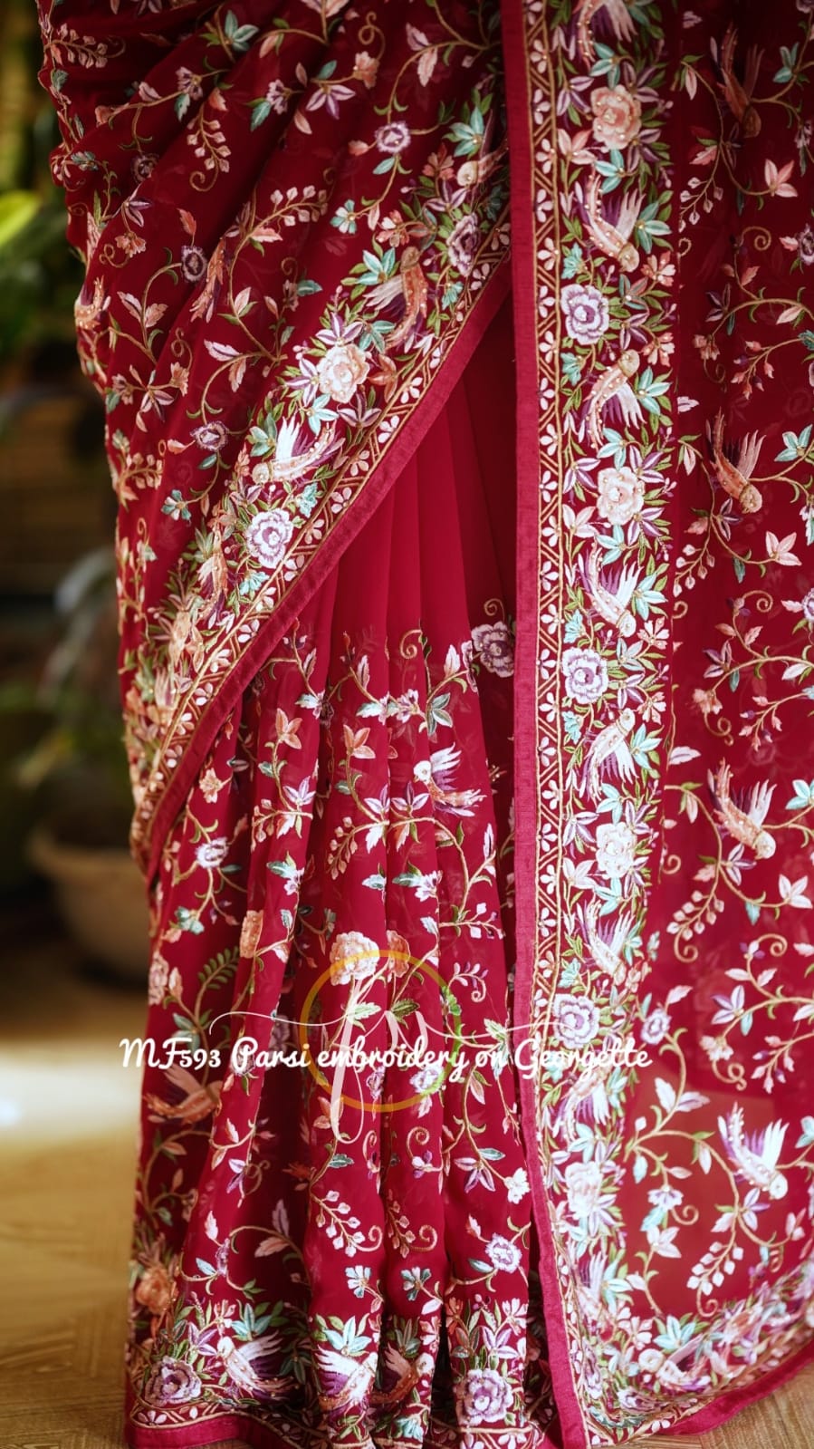 Leela red Parsi inspired saree - Saffronfashionindia