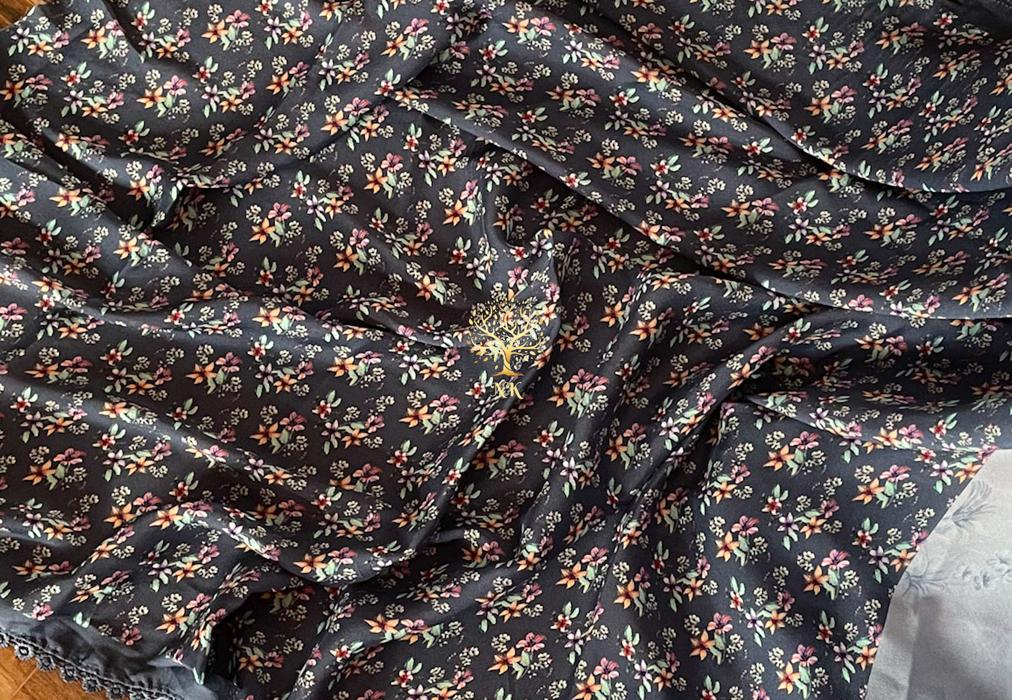 Floral crepe satin saree - Saffronfashionindia