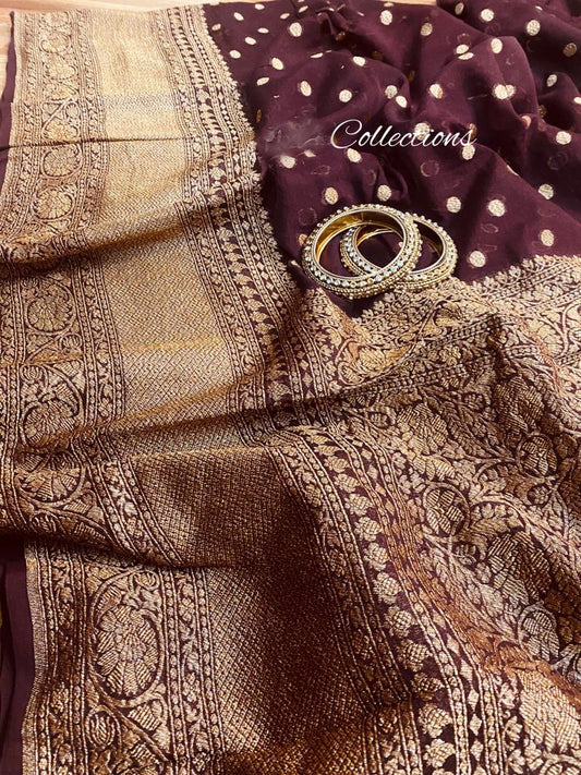 Elegant Banarsi gorgette saree - Saffronfashionindia