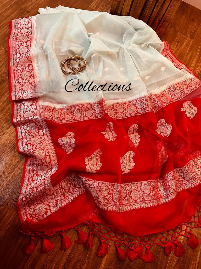 Pavisha Banarsi chiffon Indian saree - Saffronfashionindia